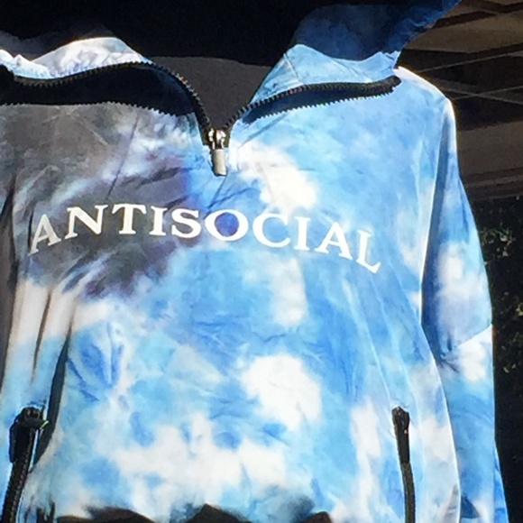 Antisocial Cropped blue tie die looking hooded jacket - Picture 6 of 8